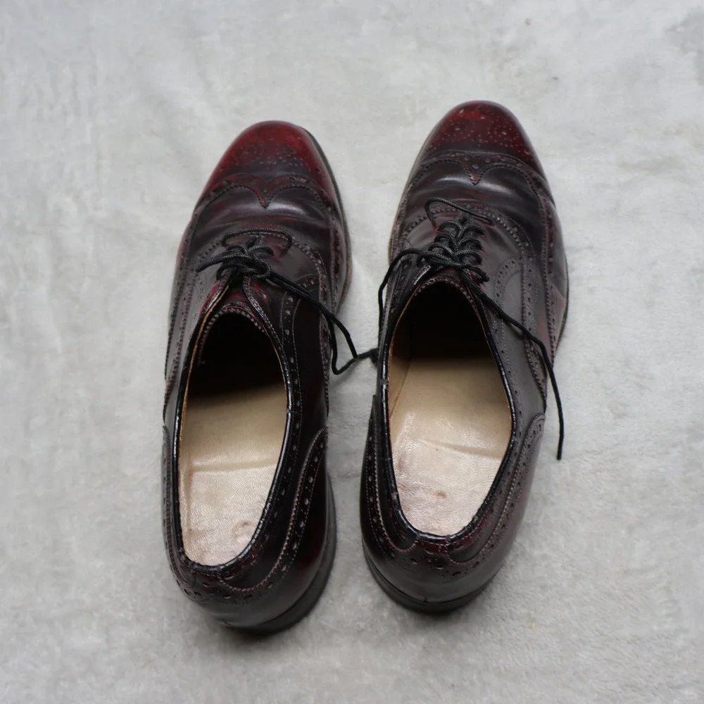 Johnston & Murphy Mens 9D Oxford Shoes Wine Leather Brogue Wingtip Dress 15-1133